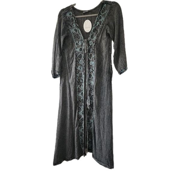 Shoreline Wear Embroidered Kimono Duster Pop Over S Boho Peasant Festival NWT - Picture 2 of 11